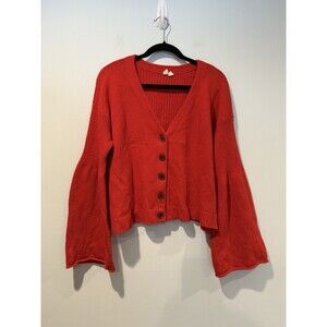 Anthropologie Moth Cardigan Womens Medium Red Bell Sleeve Wool Blend Boho Indie